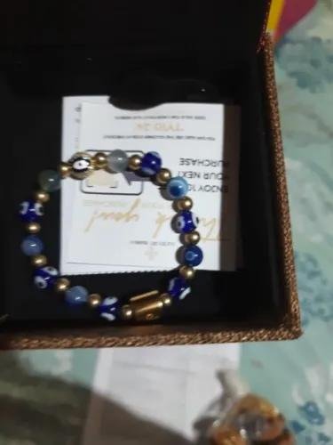 Diana I Bracelet (Evil Eye Charm in Natural Blue Evil Eye, Blue Lace Agate & Gold Pyrite)