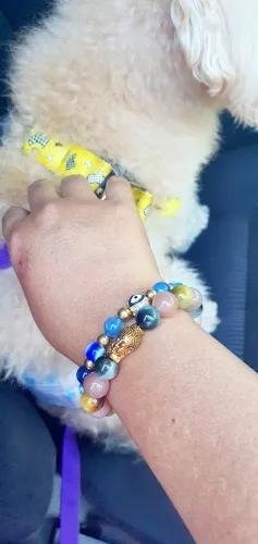 Diana I Bracelet (Evil Eye Charm in Natural Blue Evil Eye, Blue Lace Agate & Gold Pyrite)