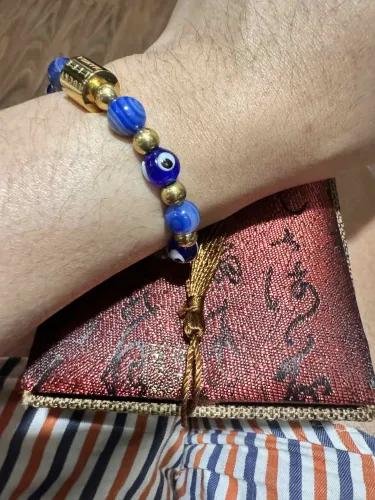 Diana I Bracelet (Evil Eye Charm in Natural Blue Evil Eye, Blue Lace Agate & Gold Pyrite)