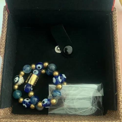 Diana I Bracelet (Evil Eye Charm in Natural Blue Evil Eye, Blue Lace Agate & Gold Pyrite)