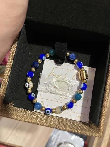 Diana I Bracelet (Evil Eye Charm in Natural Blue Evil Eye, Blue Lace Agate & Gold Pyrite)