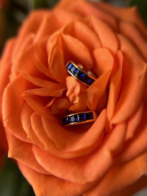 Sapphire CZ Baguette Huggies