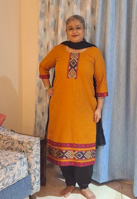 Soft Denim Textured Schiffli Kurti