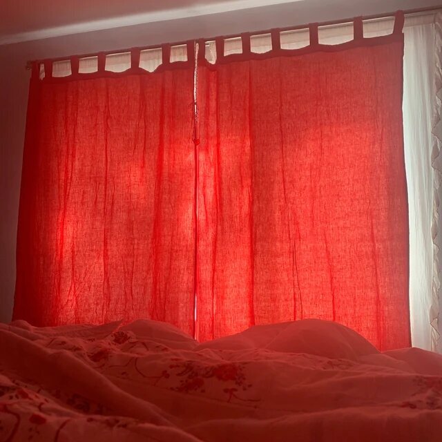 Coral linen curtains