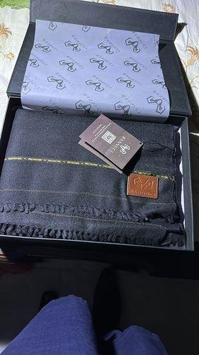 Premium Quality Striped Jet Black Pure Woolen Shawl by Bannuci