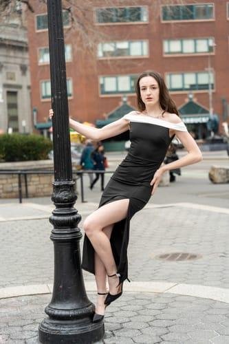 Contrast Off-Shoulder Slit Dress