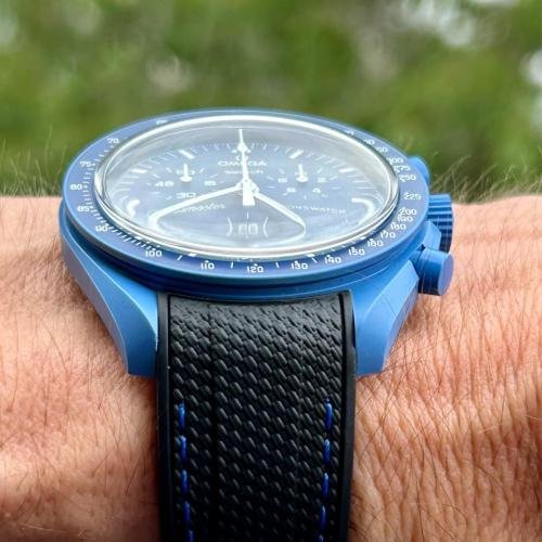Rubber Flex Thread Curved Strap for Blancpain X Swatch Arctic Ocean