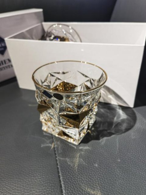 Bohemia Gold-Accented Crystal Whisky Decanter Set - MASU