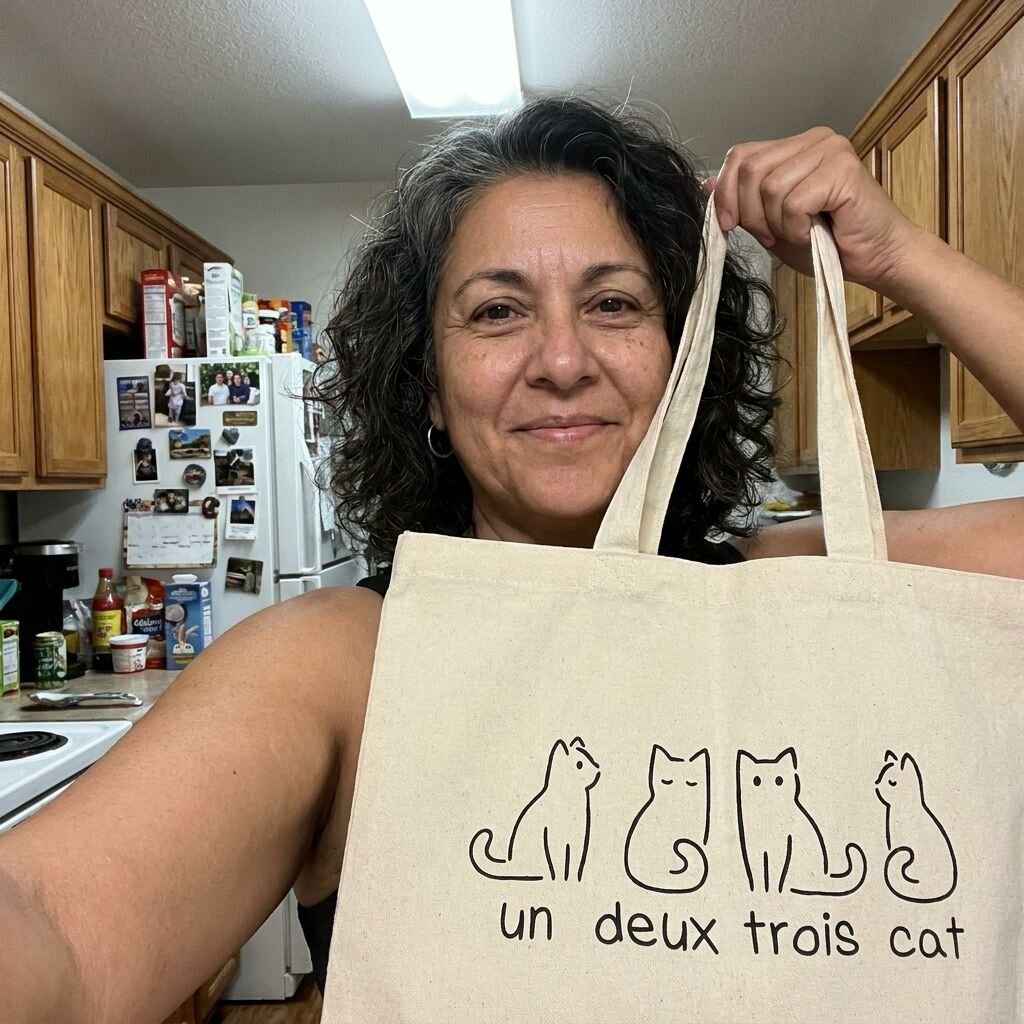 A customer out with her tote bag