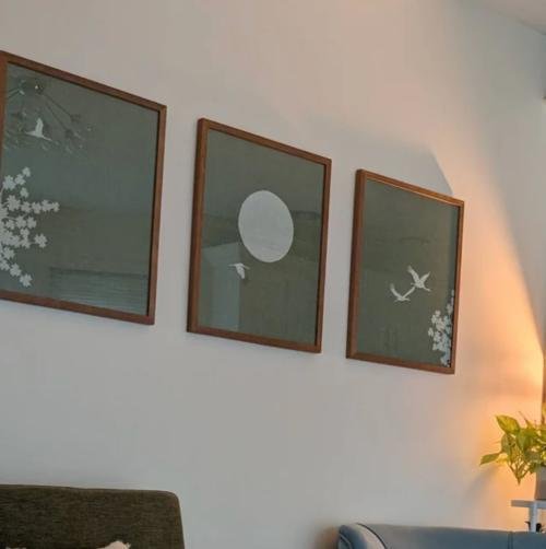 Linnen Look Japanse Lente: Kraanvogels en Bloesemboom Drieluik Poster