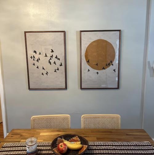 Wings Under the Moon: Flock of Birds Diptych Poster