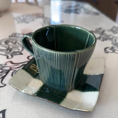 Seto Ware Woven Green Glaze Coffee Cup