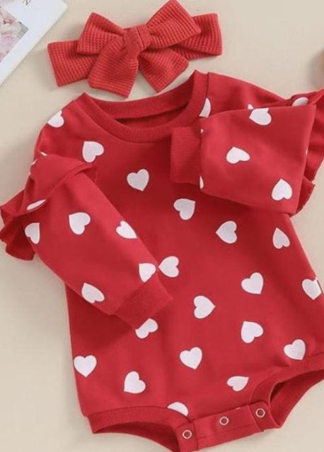 Long Sleeves Hearts Romper & Headband Set