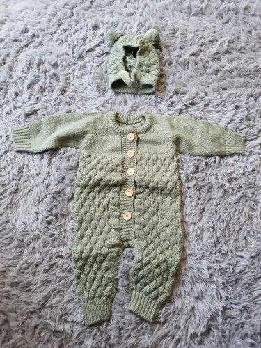 Knitted Winter Long Sleeve Jumpsuit Overall And Beanie Baby 3-18 Months