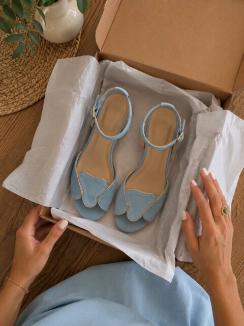 Eva Segovia mostrando sus sandalias